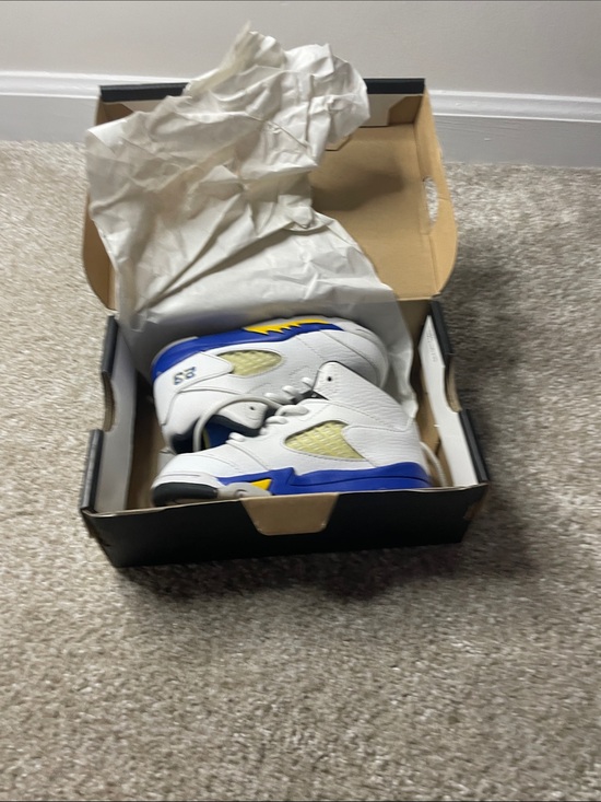Jordan Other - White Leather High-Top Sneakers with Blue & Yellow Accents